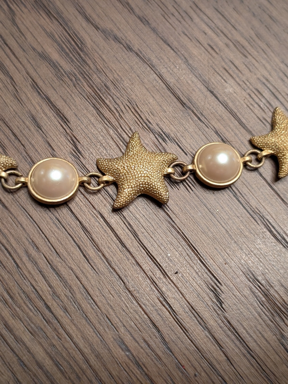 Vintage Gold Starfish Bracelet with Pearl Accents